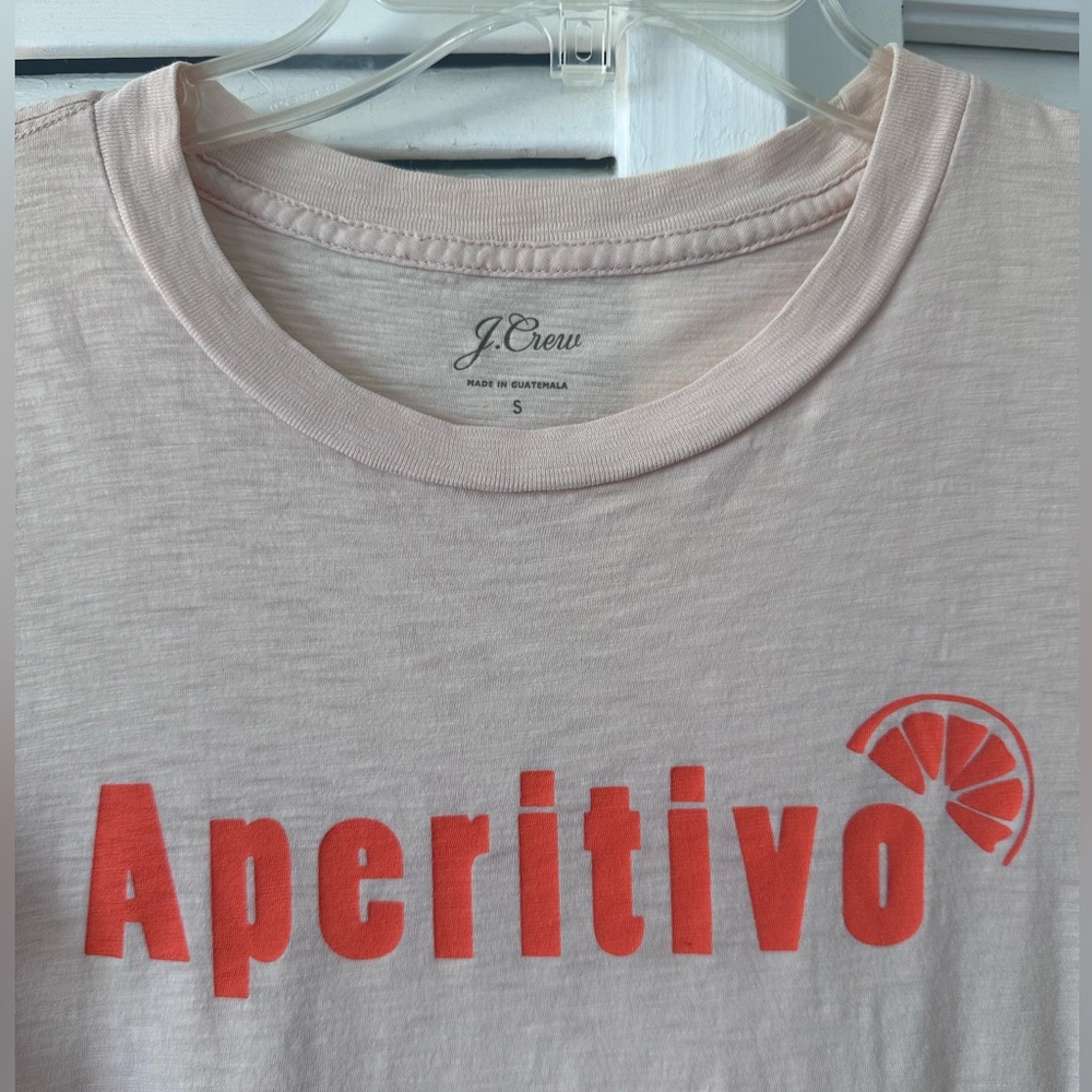 J.Crew Graphic Peach Colored Tee Aperitivo Orange Print with fruit slice Size S - Picture 3 of 6